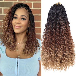 <span class=keywords><strong>Extension</strong></span> per Capelli Sintetici a Treccine Box Braids Marrone Ombré <span class=keywords><strong>con</strong></span> Punte Ricce, Fibra Resistente al Calore, Stile Messy Box Braids - Product Image 1