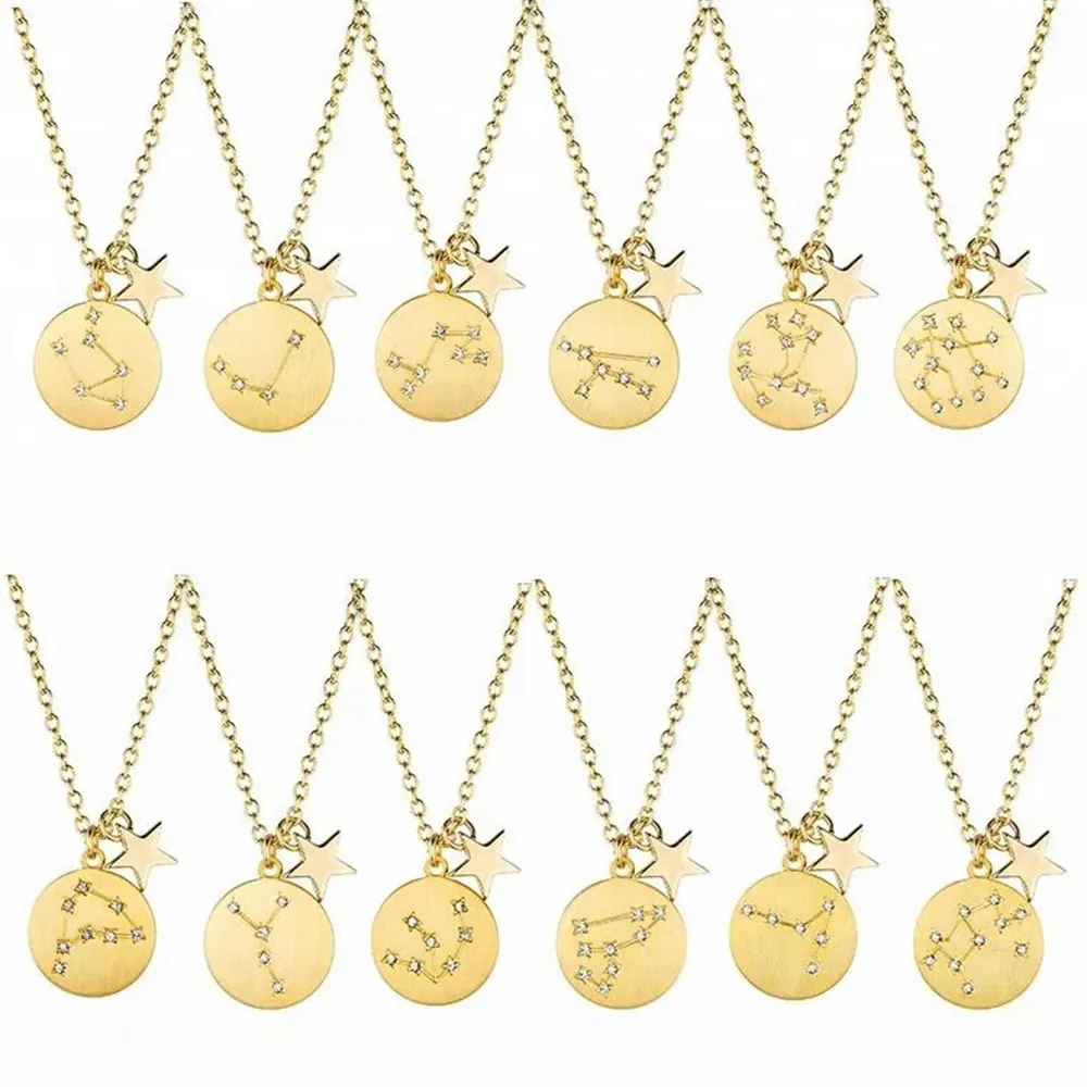 Pated Zodiac Necklace Gold Hand Made Floating 925 Silver for Girls Women Necklace Set Zircon Charm Necklaces Geometric 50pcs GTC