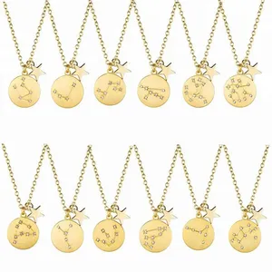Pated Zodiac Necklace for Girls Women Necklace Set Zircon Charm Necklaces Gold Geometric 50pcs GTC Hand Made Floating 925 Silver