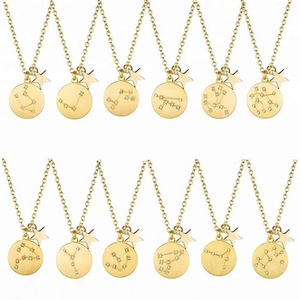 Set di Collane Personalizzate con Ciondolo Zodiacale per Ragazze e Donne, Collane Geometriche in Oro, GTC Fatte a Mano, Fluttuanti in Argento 925 - Product Image 1