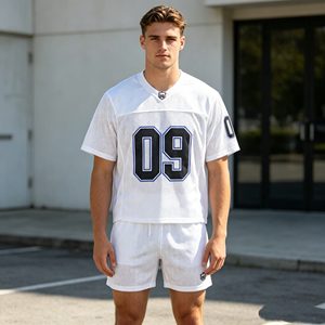 sports jersey Men's T-Shirt <b>Set</b>,Sporty V-Neck 100% Polyester Breathable <b>Knitted</b> Summer Wear with Number Print on Sleeves - Product Image 1