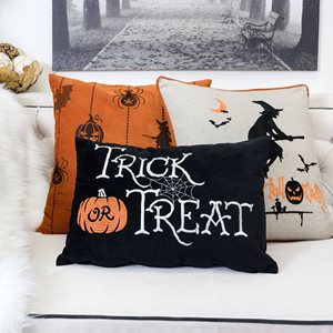 Cojín Lumbar de Halloween con Bordado de Trick or Treat, Cojín Negro, Decoración de Halloween, Disfraces, Juguetes, Regalos, Decoración de Halloween - Product Image 4