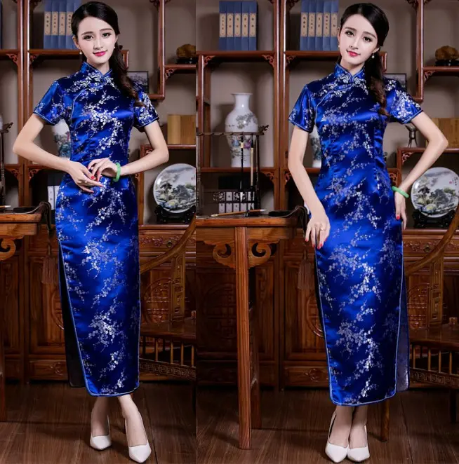 Traditional Chinese dresses Lady Satin cheongsam short sleeve dresses Qipao