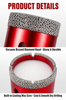Foret diamanté à sec, technologie de brasage sous vide, adapté pour percer des trous dans le granit, le marbre et les carreaux de céramique