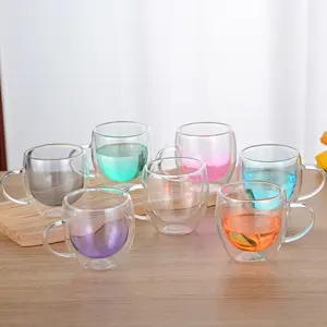 250ml Gradient Boro silikat glas Tasse doppelwandige Glas Kaffeetasse mit Griff