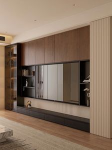Lemari Dinding Gaya Sederhana Modern untuk TV, Furnitur Ruang Tamu Pabrik yang Dapat Disesuaikan dengan Panel Kayu LED Terintegrasi - Product Image 2