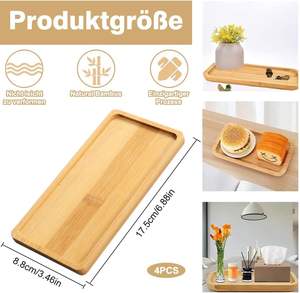 Plateau en bambou rectangulaire, lot de 4 plateaux en bambou, petit plateau de service en bois, sous-verres en bambou pour thé, pain, dessert - Product Image 2