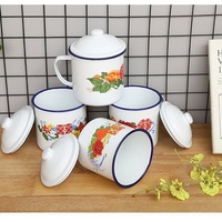 Mug à thé émaillé de style américain 1200 ml avec couvercle et poignée métallique, sans danger pour les aliments, pour la maison et le bureau, créatif, écologique, accessoires variés