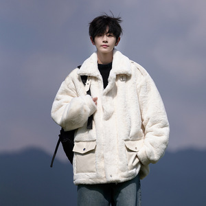 Chaqueta Bomber de Lana de Cordero con Cremallera para <span class=keywords><strong>Hombre</strong></span>, Estilo Urbano, Otoño-Invierno, <span class=keywords><strong>Terciopelo</strong></span> Grueso, Retro Americano, Resistente al Frío, Talla XS - Product Image 2