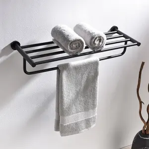 Mounted 24 Inch Black Metal 5 Piece Bathroom Accessories Set Bath Toilet Towel Storage Rack