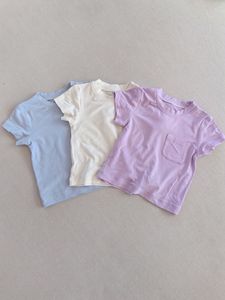 T-shirt en bambou pour bébé Garçons et filles Tops d'été à manches courtes Vêtements en bambou de couleur unie pour bébé - Product Image 3