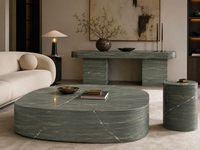 Dalles de marbre vert McLaren polies, découpées sur mesure pour les plans de toilette, les lavabos, les îlots de cuisine et les plateaux de tables consoles