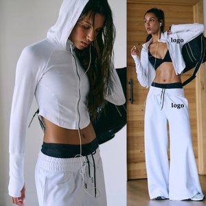 Custom Logo Eco-Friendly Breathable <b>Yoga</b> <b>Jacket</b> and Wide-Leg Sweatpants Super Versatile Zip-Up Classic Hood Set - Product Image 1