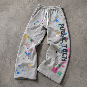 OEM Clothing Manufacturer Custom Acid Wash <b>Paint</b> Splatter Men Pants Streetwear High Waist Loose Printed Stacked Flare Sweatpants - Product Image 1