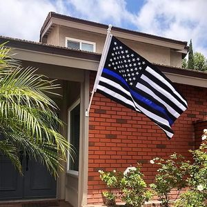 Drapeaux Thin Blue Line 3x5 en polyester imperméable pour extérieur, étoiles brodées, robustes, avec motif « Blue Lives Matter » et bande, cadeau - Product Image 1