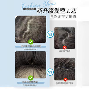 Perruque longue bouclée avec frange latérale en fibre Kanekalon, ligne de cheveux naturelle, dentelle transparente, perruque complète - Product Image 3