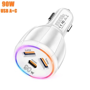 ที่ชาร์จไฟในรถแบบคู่ USB A + <span class=keywords><strong>C</strong></span> ที่ชาร์จในรถ PD ที่จุดบุหรี่3พอร์ต90W ชนิดคู่อะแดปเตอร์ที่ชาร์จในรถยนต์สำหรับมือถือ - Product Image 1