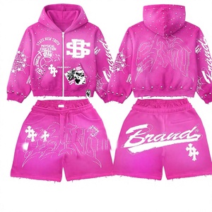 Custom <b>Knitted</b> Polyester/Cotton Quick Dry Sweatsuit Track Short <b>Set</b> Summer Two Piece Windbreaker Tracksuit Hoodie <b>Sets</b> Men - Product Image 1