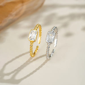 FUAMAY 925 стерлингового серебра 18K позолоченное циркониевое кольцо изящное модное геометрическое циркониевое Открытое кольцо Marquise CZ Anillo кольцо - Product Image 5