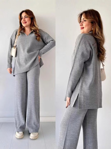 Maglione e pantaloni lavorati a collo a V di nuova moda 2025 Set di due pezzi abbigliamento da <span class=keywords><strong>donna</strong></span> Set Casual da <span class=keywords><strong>donna</strong></span> - Product Image 4