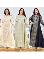 Abaya pour femme de style ethnique musulman, longue, coupe trapèze, col en V, à sequins, manches longues, pour soirée et banquet, motif printanier