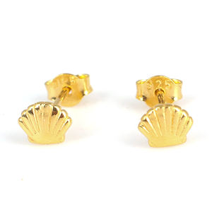 Boucles d'oreilles clous en argent sterling 925 plaqué or, coquille d'huître, faites à la main, bijoux romantiques turcs pour hommes - Product Image 1