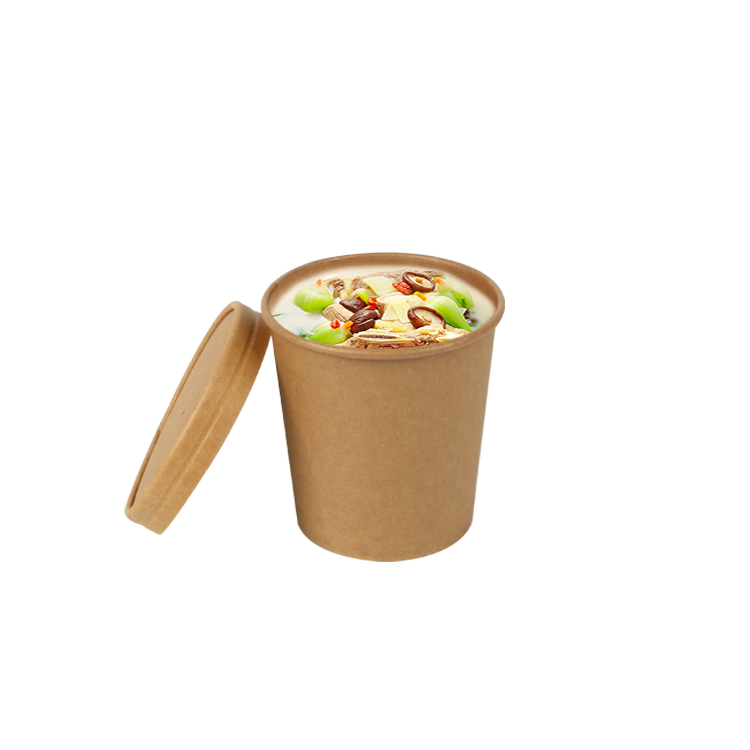 32oz disposable paper soup bowl take away kraft food container with lid for porridge