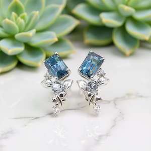 Eleganti orecchini a forma di fiore in oro bianco con strass in cristallo taglio smeraldo, gioielli da sposa in argento 925 per donna, stile romantico - Product Image 2