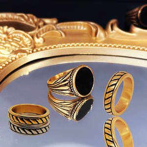 Waterproof Jewelry <strong>Rings</strong> Wholesale Stainless Steel <strong>Men</strong> Finger <strong>Signet</strong> Dome <strong>Ring</strong> Vintage Black <strong>Gold</strong> Stripe Rope <strong>Ring</strong> - Product Image 6