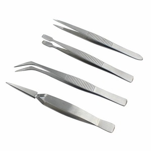 Ensemble de pinces à épiler en acier inoxydable, outils de réparation électronique de précision incurvés, 4 pièces - Product Image 1