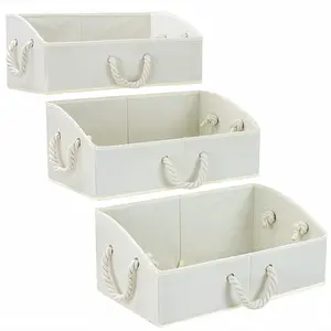 High Quality Beige Non-woven Storage Box Trapezoidal Sundries Storage Box File Storage Box Cotton Rope Handle