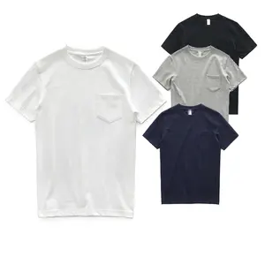 Camiseta de algodão eco friendly slub, camiseta masculina de bambu com bolso liso, verão JL-82503