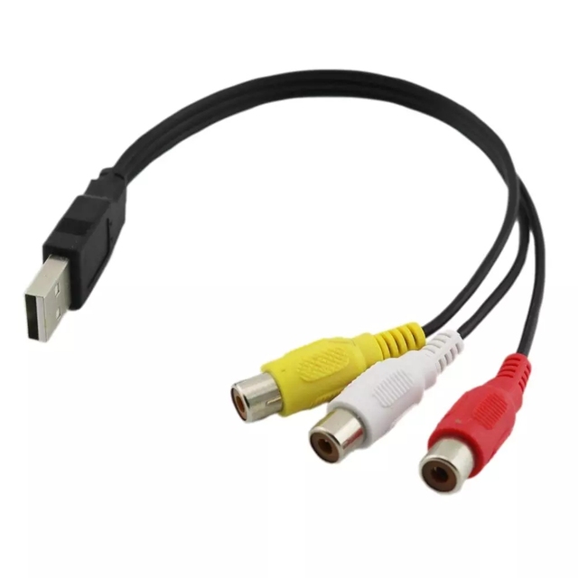 USB Male Plug To 3 RCA Female Adapter Audio Converter Video AV A/V Cable USB to RCA Cable for HDTV TV Television Wire Cord