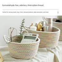 Panier de rangement de bureau en coton tissé avec oreilles de chat pour salon, table basse, télécommandes, clés et articles divers