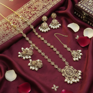 Gold Plated Long Necklace <b>Set</b> with Crystal Stone and <b>Pearls</b> 11714301MR Elegant Fine Jewelry <b>Set</b> - Product Image 3