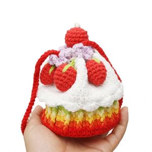 Bolso Bandolera Infantil de Lona Tejida a Crochet con Diseño de Fresa, Hecho a Mano, con Adorno de Ángel Dulce, Tejido Textil Artesanal - Product Image 1