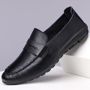 Men's Slip-On Loafers Soft Leather <b>Low</b> <b>Heel</b> <b>Black</b> Solid Color 1618 - Product Image 1