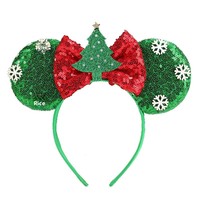Serre-tête de Noël transfrontalier fait main avec nœud à paillettes et boules colorées, thème sapin de Noël, pour fêtes et parcs d'attractions