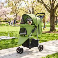 Poussette pliable 3 roues confortable en tissu vert avec fermeture éclair pour animaux de compagnie (chats, chiens) – Offre spéciale Amazon