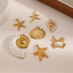 จี้รูปปลาดาวเปลือกหอยสไตล์ทะเล ทำจากสแตนเลส รูปทรงหลากหลาย สำหรับทำสร้อยคอ DIY อุปกรณ์ตกแต่งเครื่องประดับ - Product Image 1