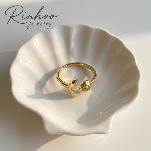RINHOO Ocean Starfish Shell Open Rings For Women Gold Color Stainless Steel Ring Summer Beach Aesthetic Waterproof Jewelry Gift