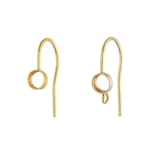 High Quality 14k Gold Filled 4.0mm Bezel Earrings Hooks Blank Setting for Jewelry Making