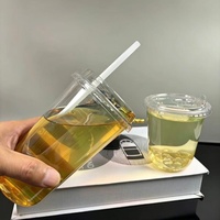 Penjualan Panas Gelas Plastik PET Transparan Custom, Gelas Stadion 12oz 16oz 24oz, Gelas Boba Sekali Pakai Dengan Tutup, Sampel Gratis