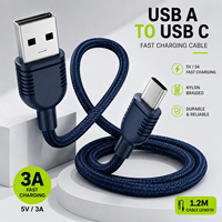 Câble USB A vers USB C OEM ODM 1,2 m 5V 3A Charge rapide Câble de données tressé en nylon noir Type C
