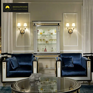 Sofá individual de terciopelo azul real de lujo, detalles dorados, adorno blanco, diseño clásico europeo, comodidad moderna, sofá de estudio para sala de estar - Product Image 2