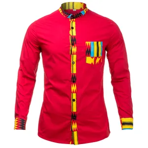 New 100% cotton African waxed printed shirt for men with long sleeves