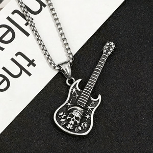 Colgante de guitarra de acero inoxidable yunnique con diseño de calavera, collar unisex de música rock, joyería de moda estilo punk - Product Image 2