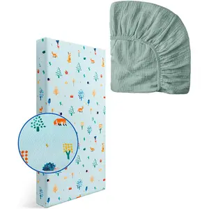 아기와 유아를위한 탈착식 자카드 커버가있는 통기성 부드러운 고밀도 폼 아기 팩 및 놀이 침대 매트리스 패드