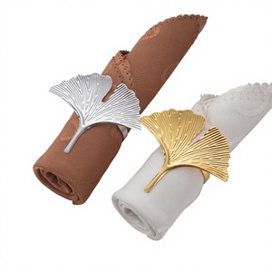 Anillos de servilleta de metal con diseño de hoja de ginkgo, soportes para servilletas, decoración de mesa para Navidad y Acción de Gracias, accesorios para servilletas. - Product Image 1