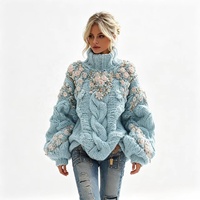 Pull à col roulé pour femme imprimé en 3D sur mesure |   Tricot surdimensionné vert rétro |   Fabricant de pulls vintage haut de gamme OEM